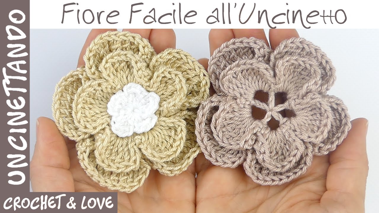 Tutorial Uncinetto: Come fare un Fiore con 2 giri di Petali + Mini Fiore
