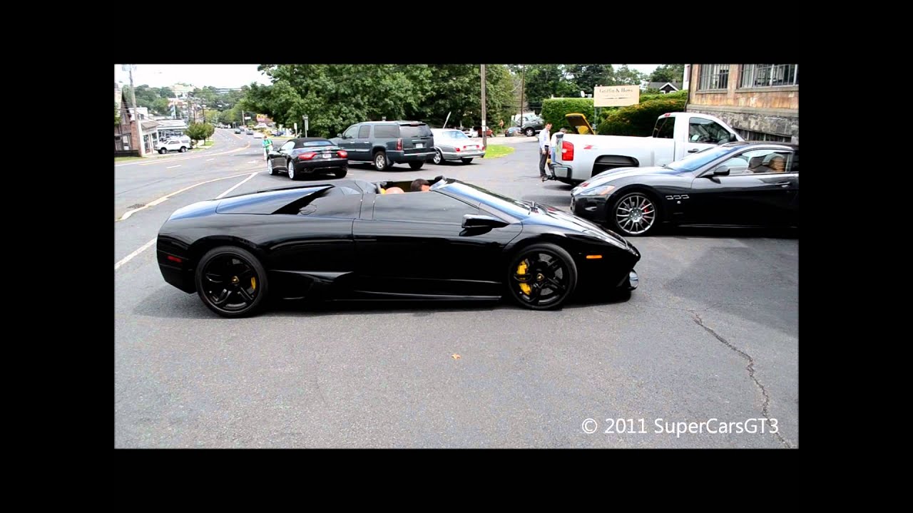 Blacked Out Lamborghini Murcielago LP640 Roadster Start-up & Porsche 997 GT3 RS Fly-by