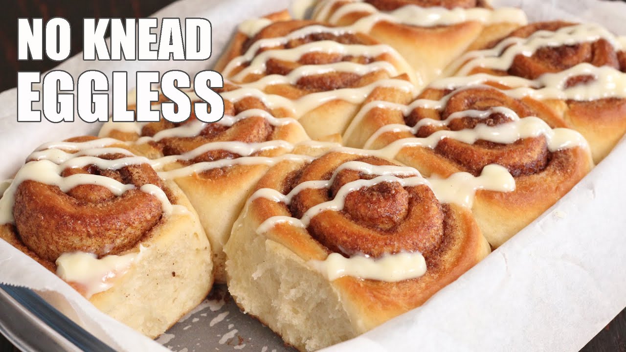 Eggless Cinnamon Rolls | No Knead, Soft & Fluffy | How Tasty Channel
