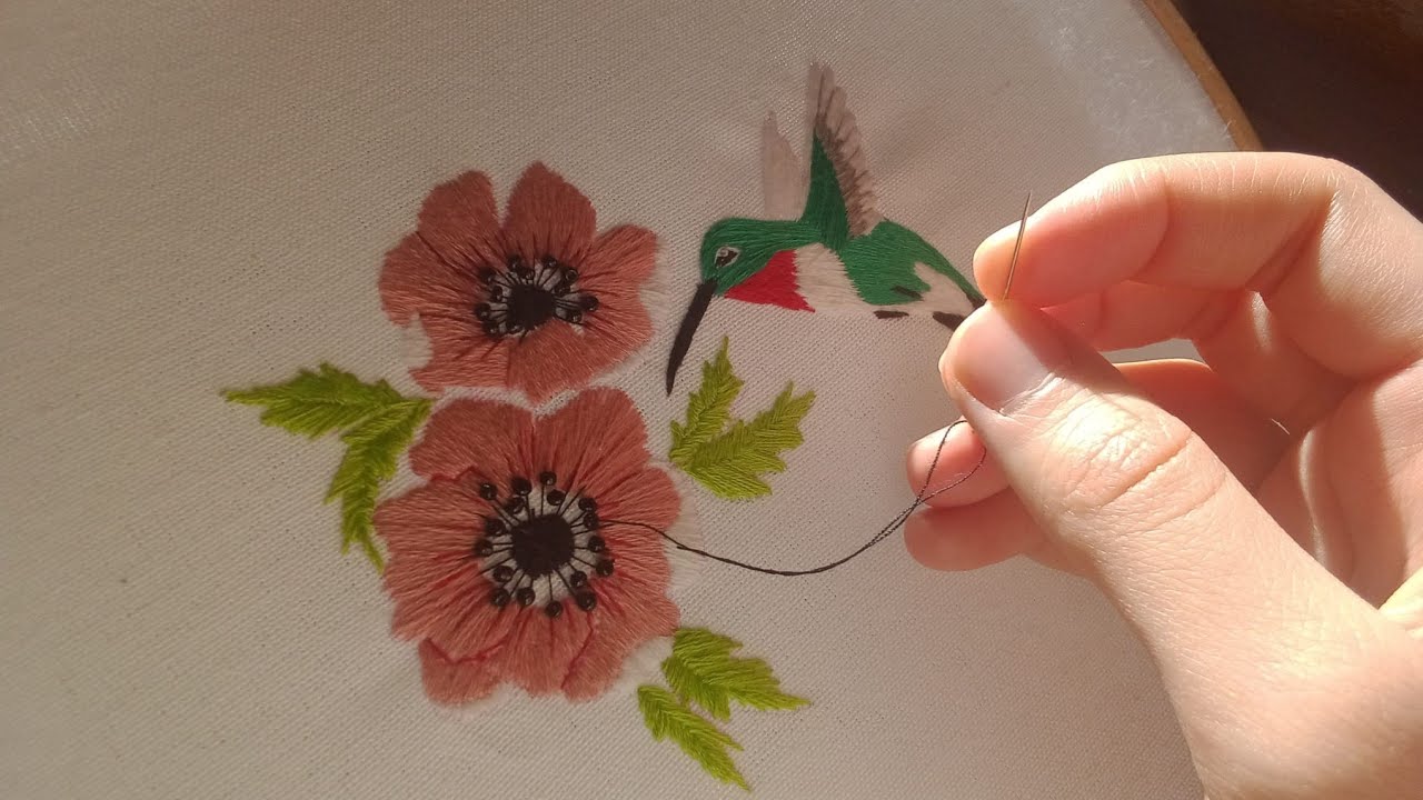 Embroidery Hummingbird And Flowers / Easy Embroidery techniques