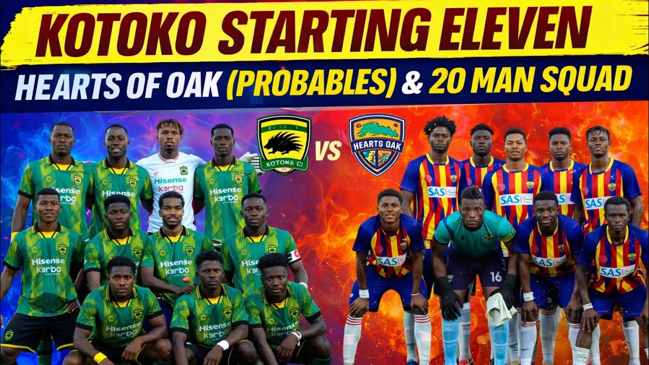 KOTOKO STARTING LINE VS HEARTS (PROBABLES) & STRONG 20 MAN SQUAD TO DO THE WORK 