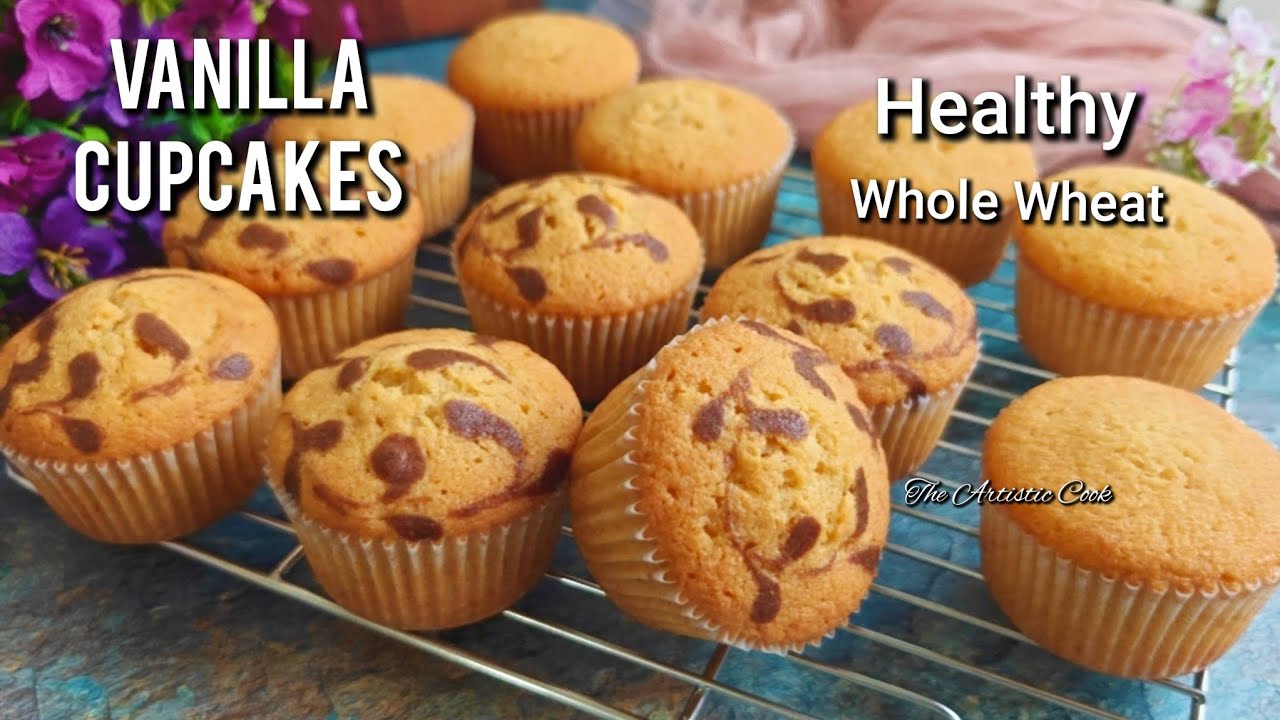 Healthy Whole Wheat Cupcakes | Vanilla Sponge Cupcakes Recipe | Soft Atta Cupcakes Recipe
