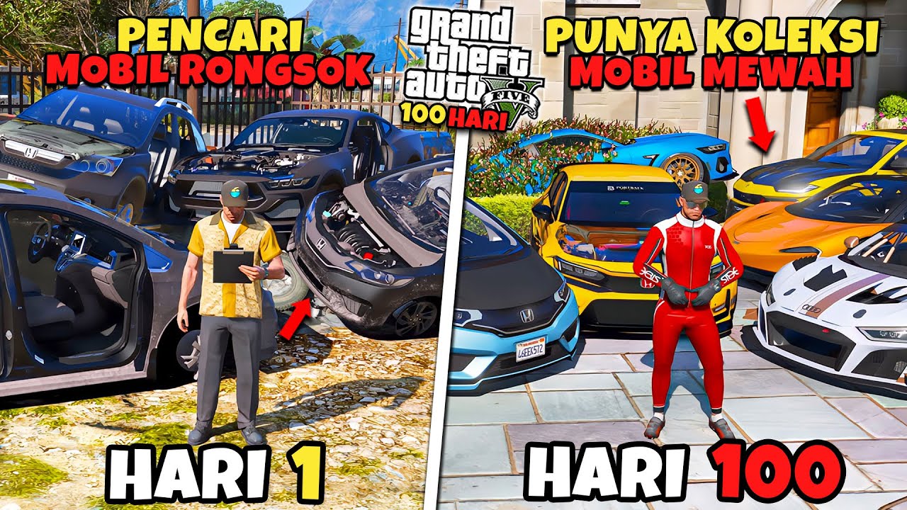 100 Hari di GTA 5 Dari Pencari Mobil Rongsok Sampai Punya Koleksi Mobil Mewah - GTA 5 MOD