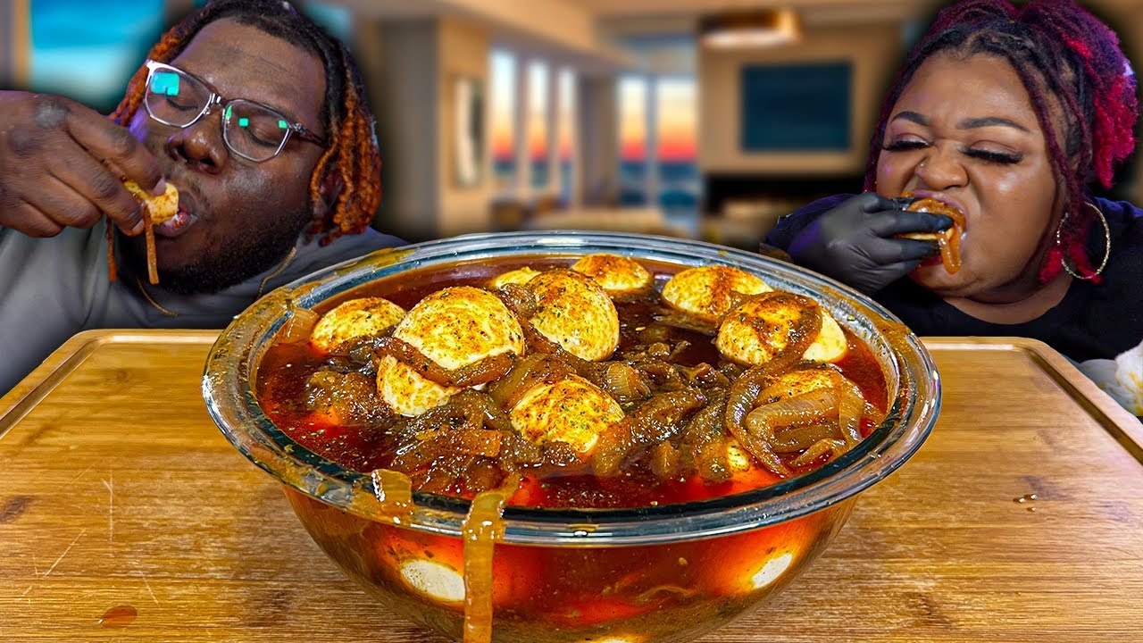 JUMBO HARD BOILED EGGS DRENCHED IN AJ'S SAUCE!!! | MUKBANG EATING SHOW