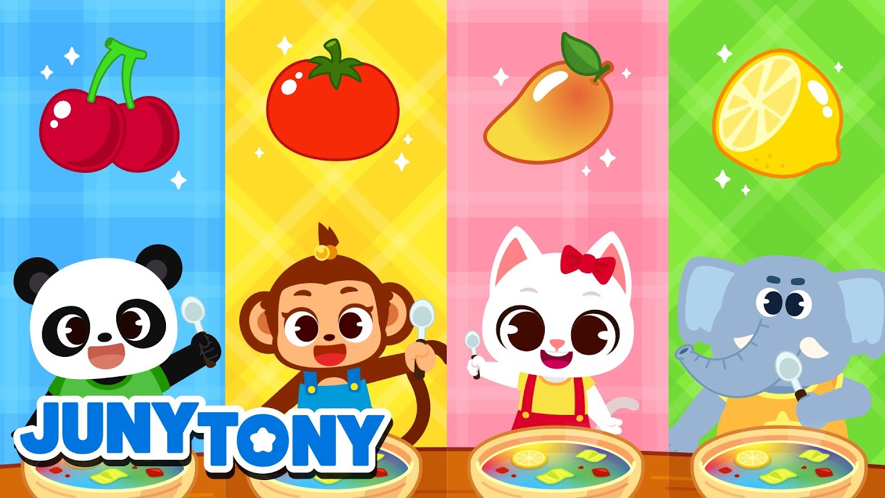 Learn Colors with Rainbow Soup! 🍎🥕 Fun Mixing Game + Kids Songs | JunyTony