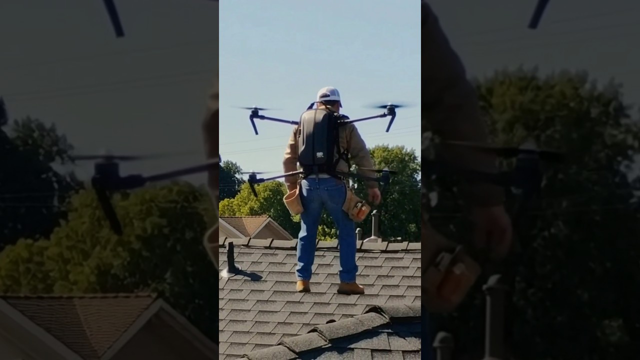 Drone backpack. Great for roof inspections! 😁 Would you try it? 🤔 #roofershelper #ai #drone