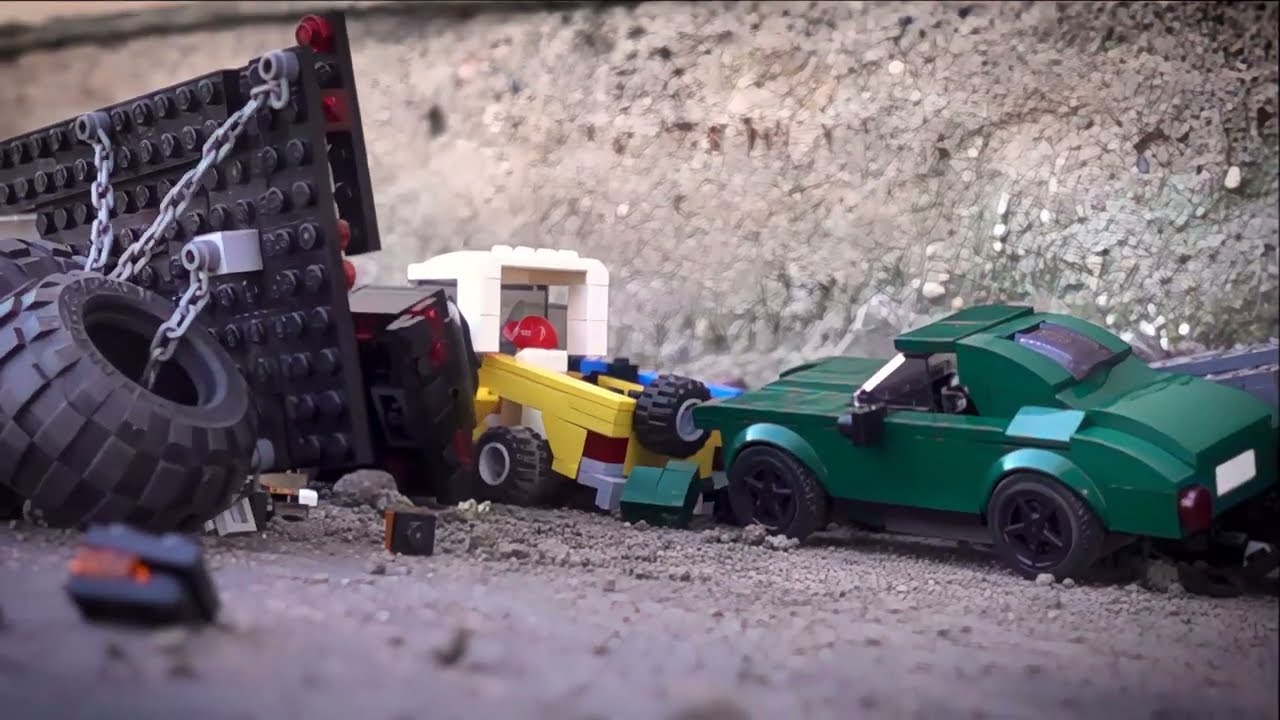 LEGO City 16 Car Pileup Crash 1000fps slow motion w aftermath