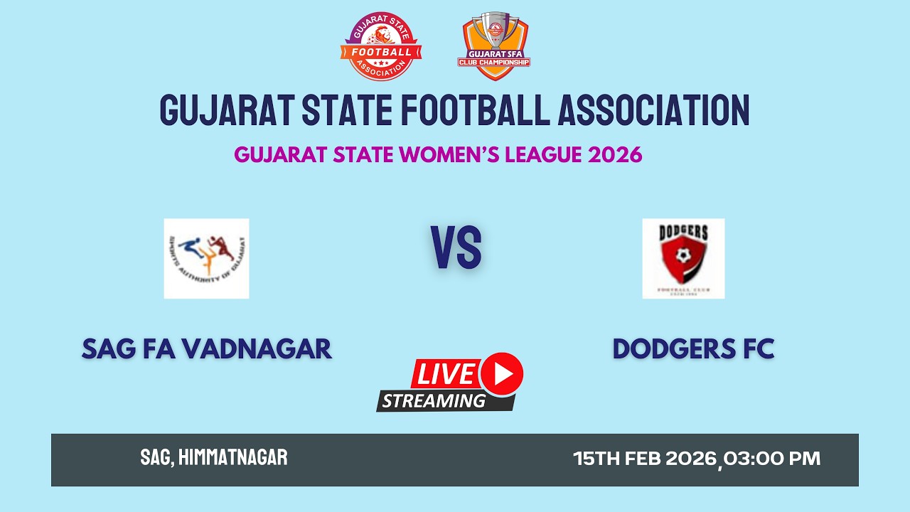 LIVE | SAG FA VADNAGAR VS DODGERS | GUJARAT STATE WOMEN'S LEAGUE 2026
