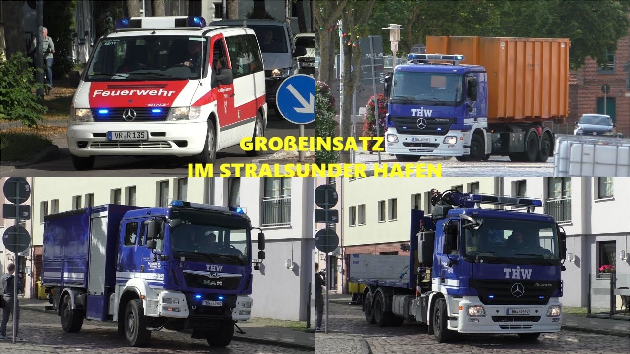 [Großeinsatz im Stralsunder Hafen!] Einsatzfahrten ELW 1 FF Prohn + THW OV Stralsund
