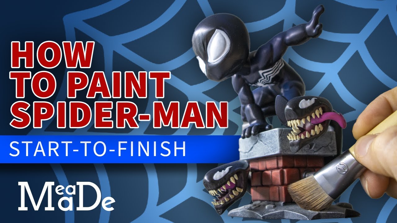 Painting 3D Printed Spider Man Symbiote Chibi using Dry Brush & Stippling Techniques