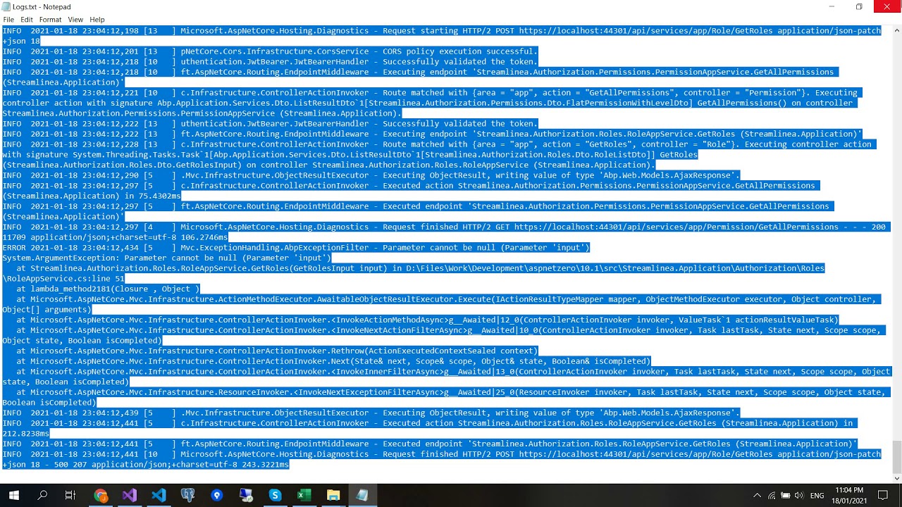 ASPNETZERO version 10.1 App_Data/Logs/Logs.txt location
