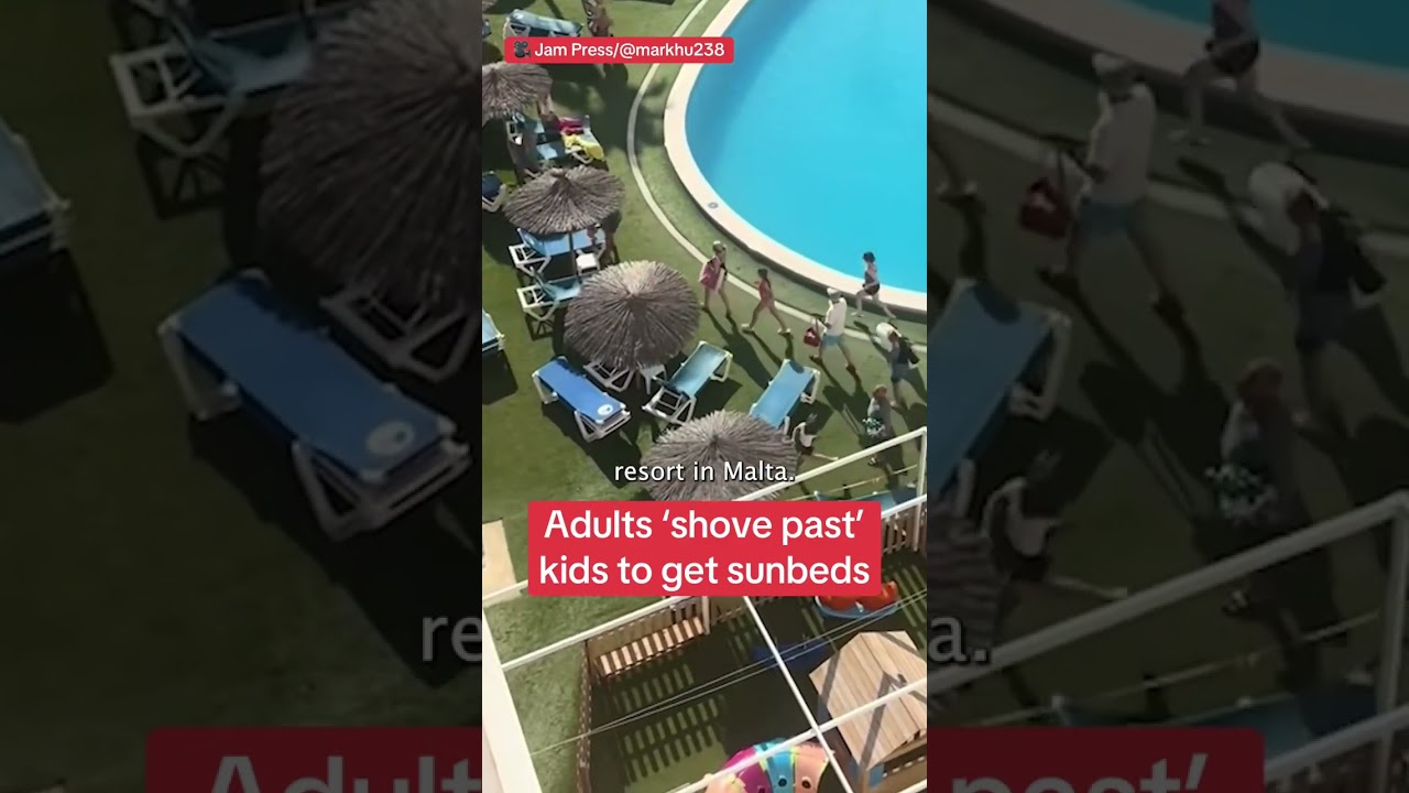 Grown adults shove past kids in &lsquo;sunbed war&rsquo; #themirror #news