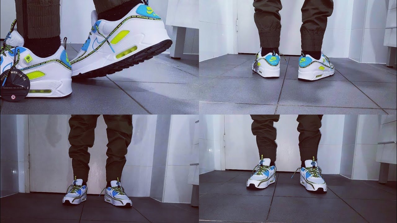 NIKE AIR MAX 90 SE  WORLDWIDE PACK white blue fury volt on feet