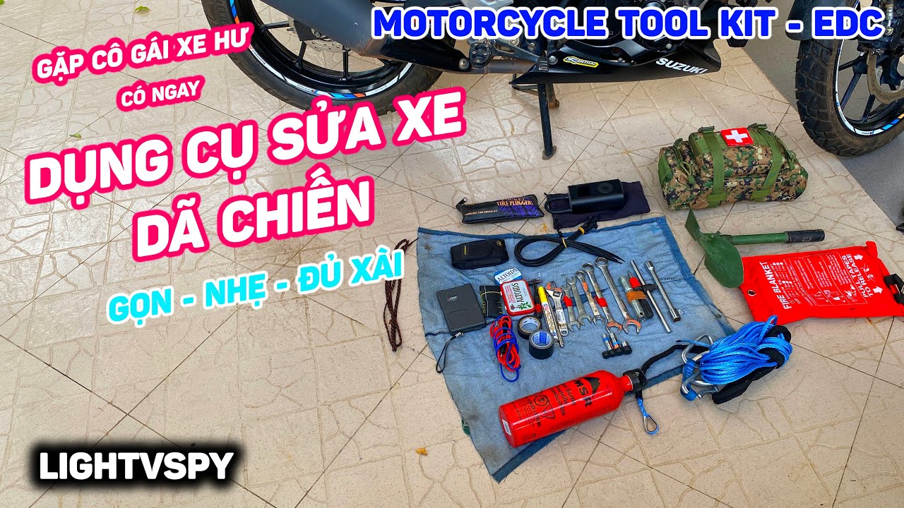 Dụng cụ sửa xe m&aacute;y d&atilde; chiến d&ugrave;ng khi đi phượt, đi tour, solo (EDC tool) | Lightvspy moto Vlog