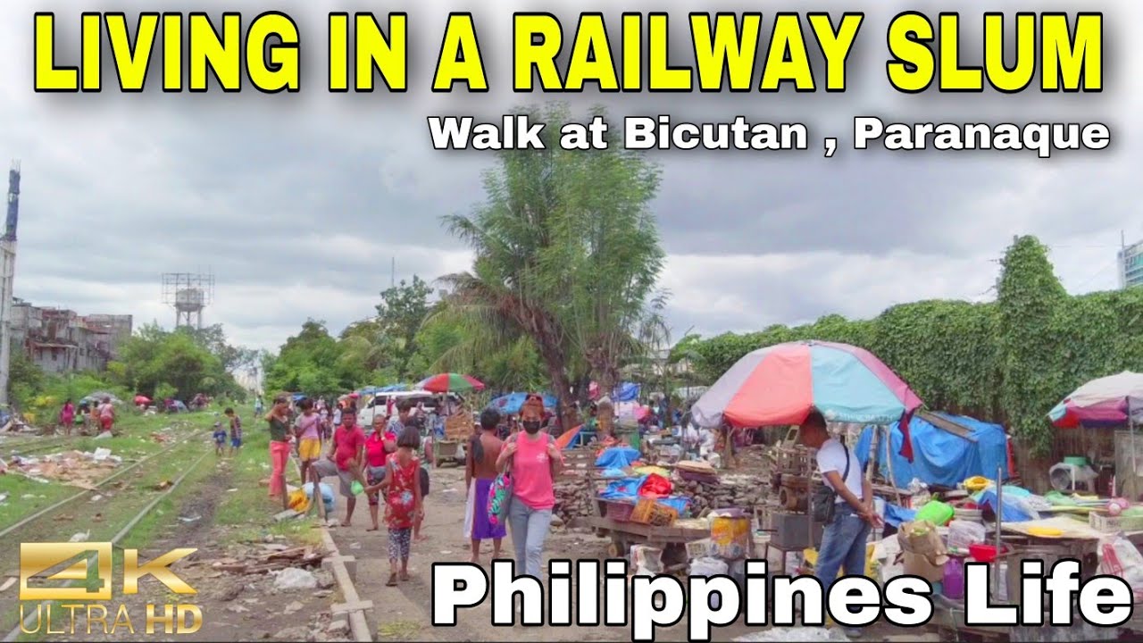 Living in a Railway SLUM  | Walk at Railway PNR SM Bicutan Paranaque City Philippines [ 4k ]