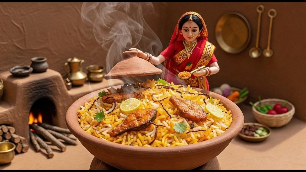 Miniature Doll Fish Biryani Cooking ASMR | Indian Village Tiny Kitchen Friends Gathering