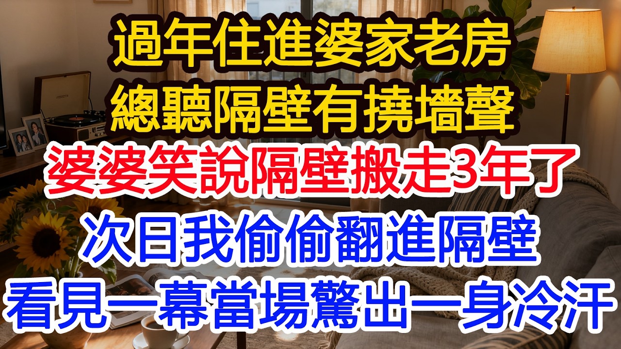 過年住進婆家老房總聽隔壁有撓墻聲婆婆笑說隔壁都搬走3年了次日我趁他們外出 偷偷翻進隔壁看見一幕當場驚出一身冷汗#為人處世 #正能量 #故事分享 #生活經驗 #情感#故事頻道