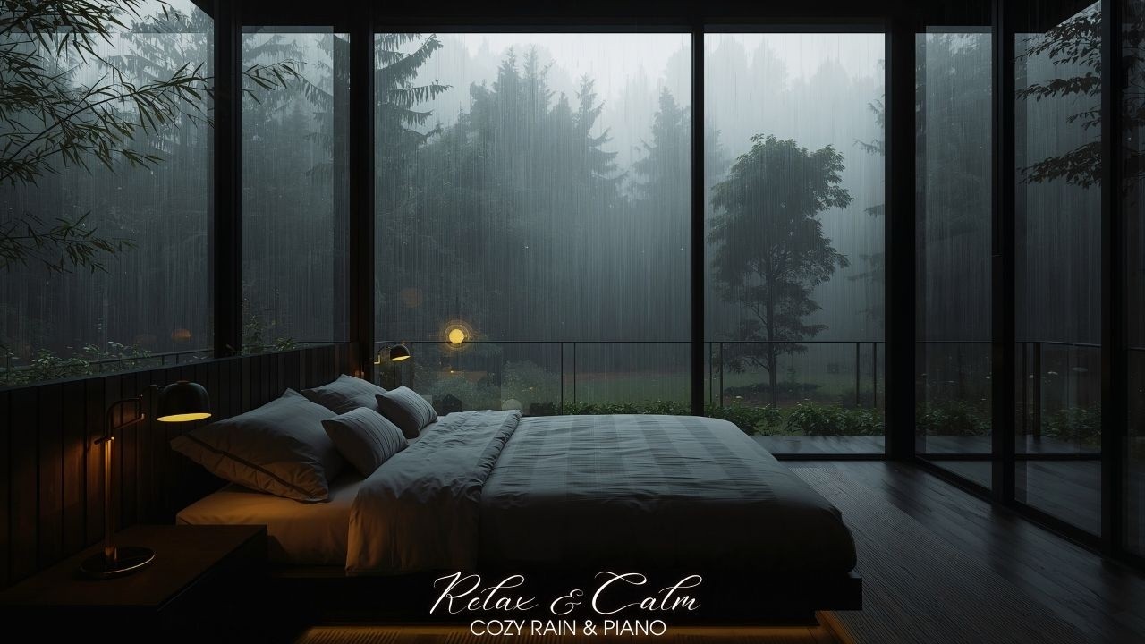 Forest Rain & Soft Piano 🌧️🎹 | Glass House in the Woods | Deep Sleep 24/7