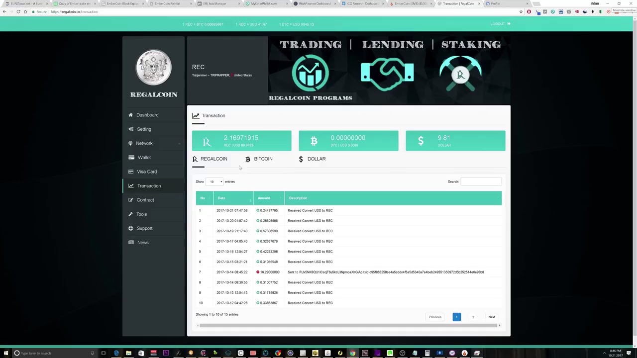 regalcoin platform working fine
