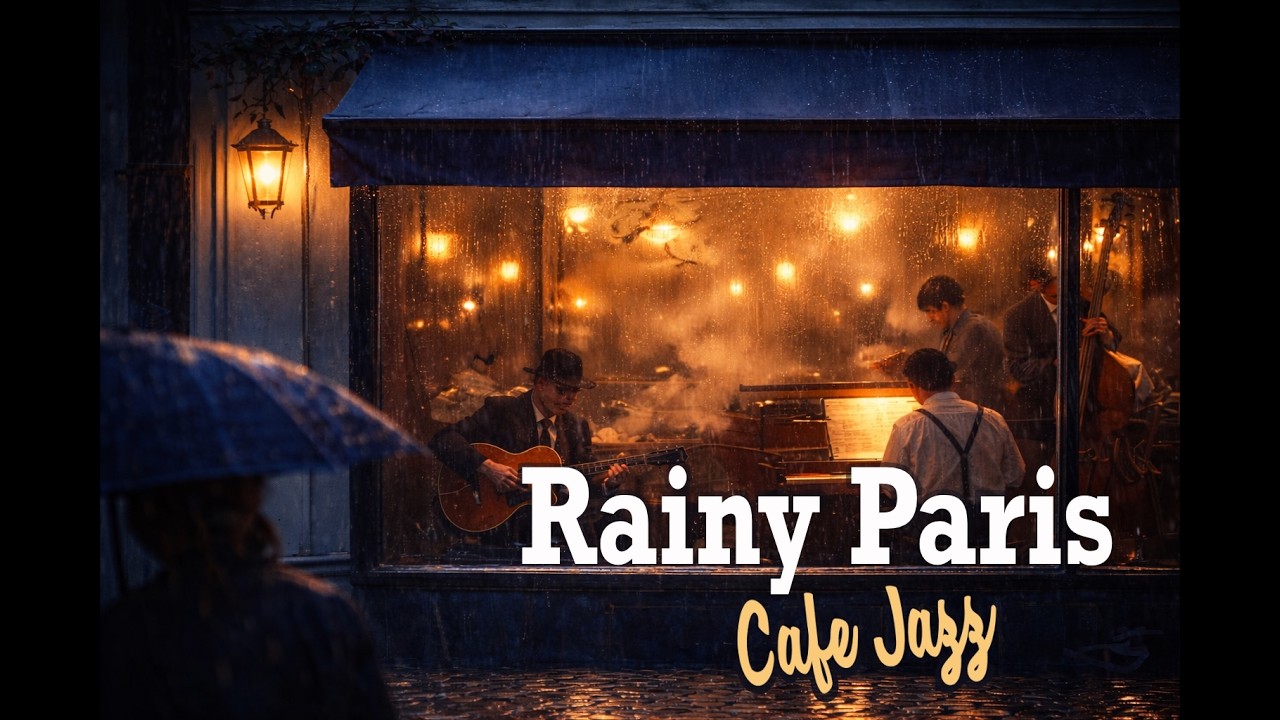 Rainy Paris Café Jazz ☕ 1930s Style Guitar & Piano with Soft Rain Ambience for Study & Relaxation