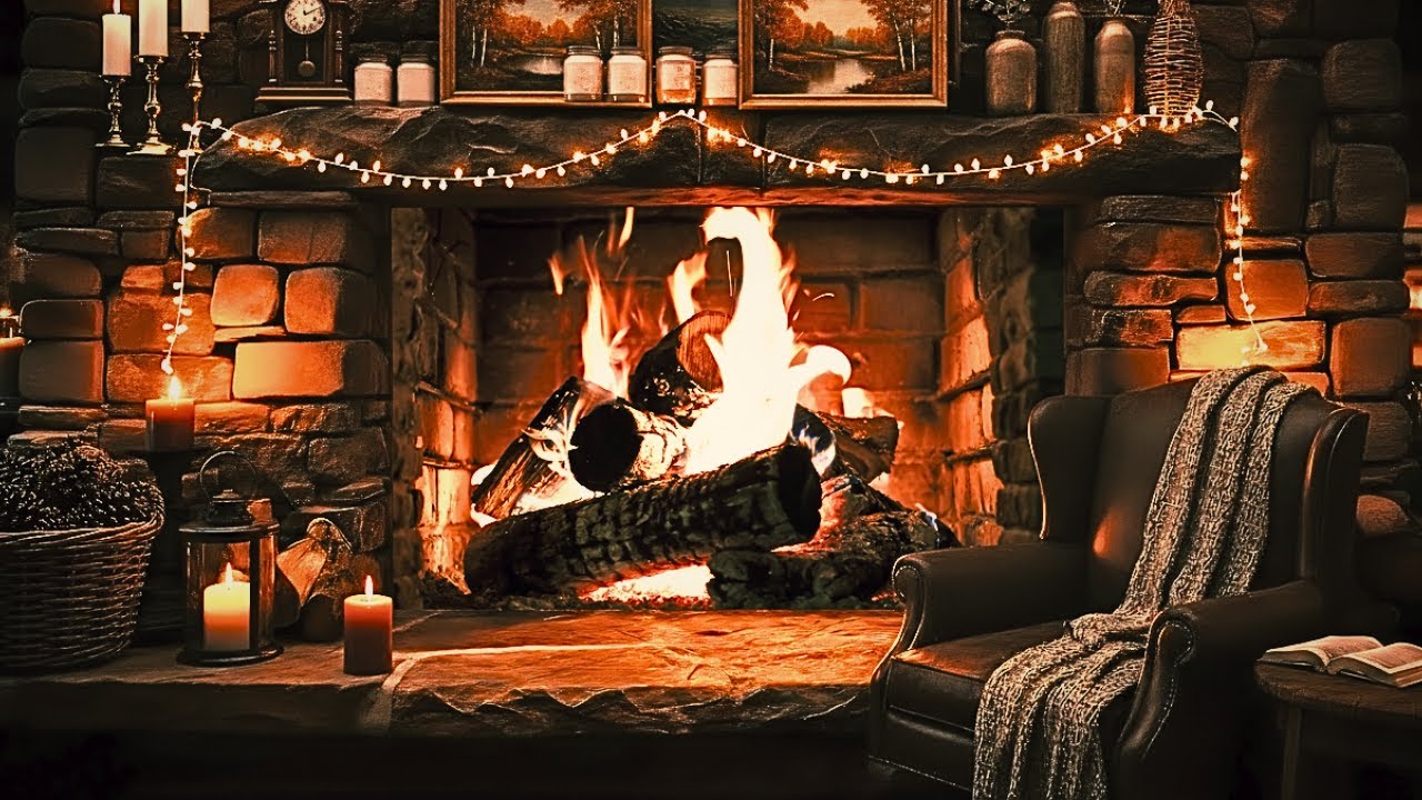 Cozy Stone Fireplace with Crackling Fire Sounds 🔥 8 Hours for Sleep & Relaxation