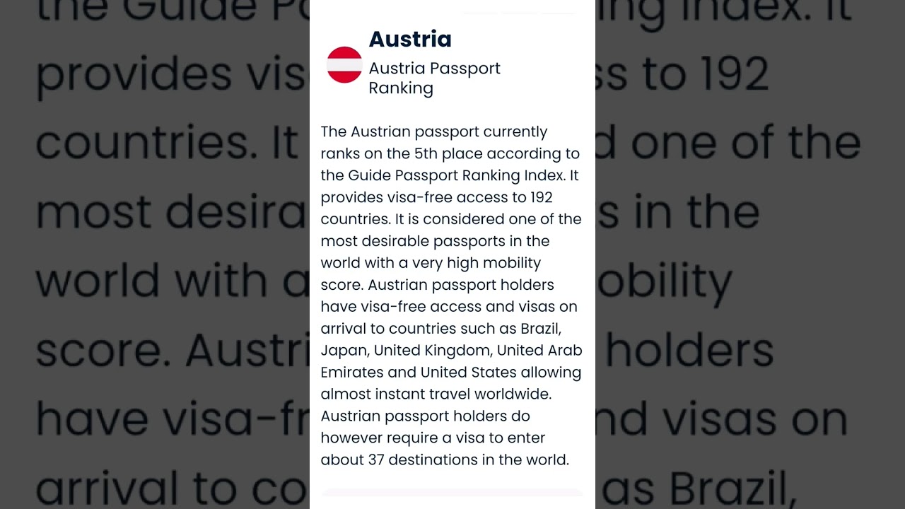 World Passport Index | Austria | 5th Rank #world #travel #information #passport #2022