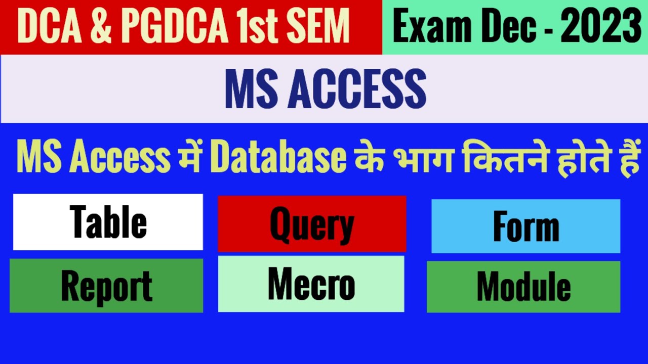 MS Access में डेटाबेस के कितने भाग होते हैं | MS Access important questions DCA and PGDCA 1st sem