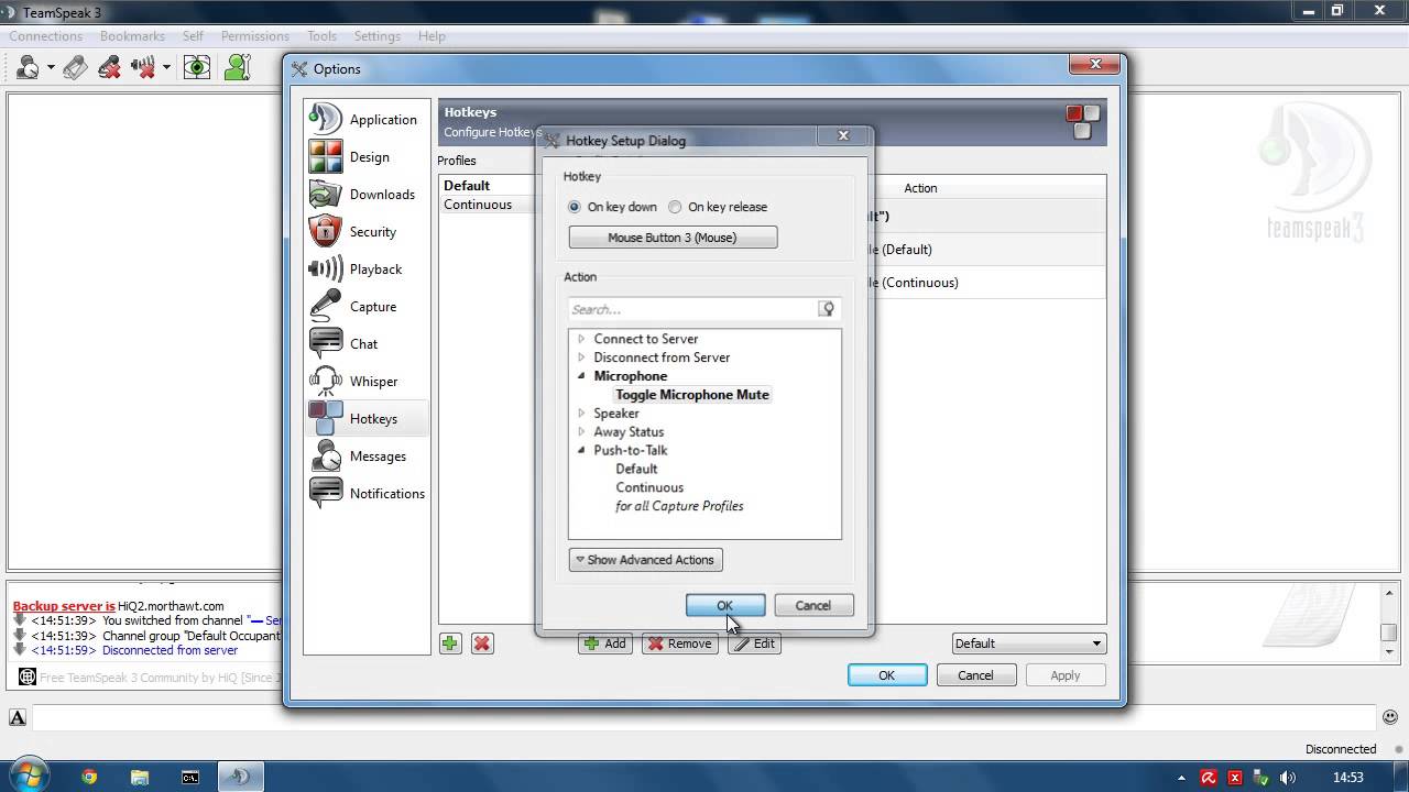 TeamSpeak 3: Push-to-talk / continuous transmit toggling & easy mute system tutorial.