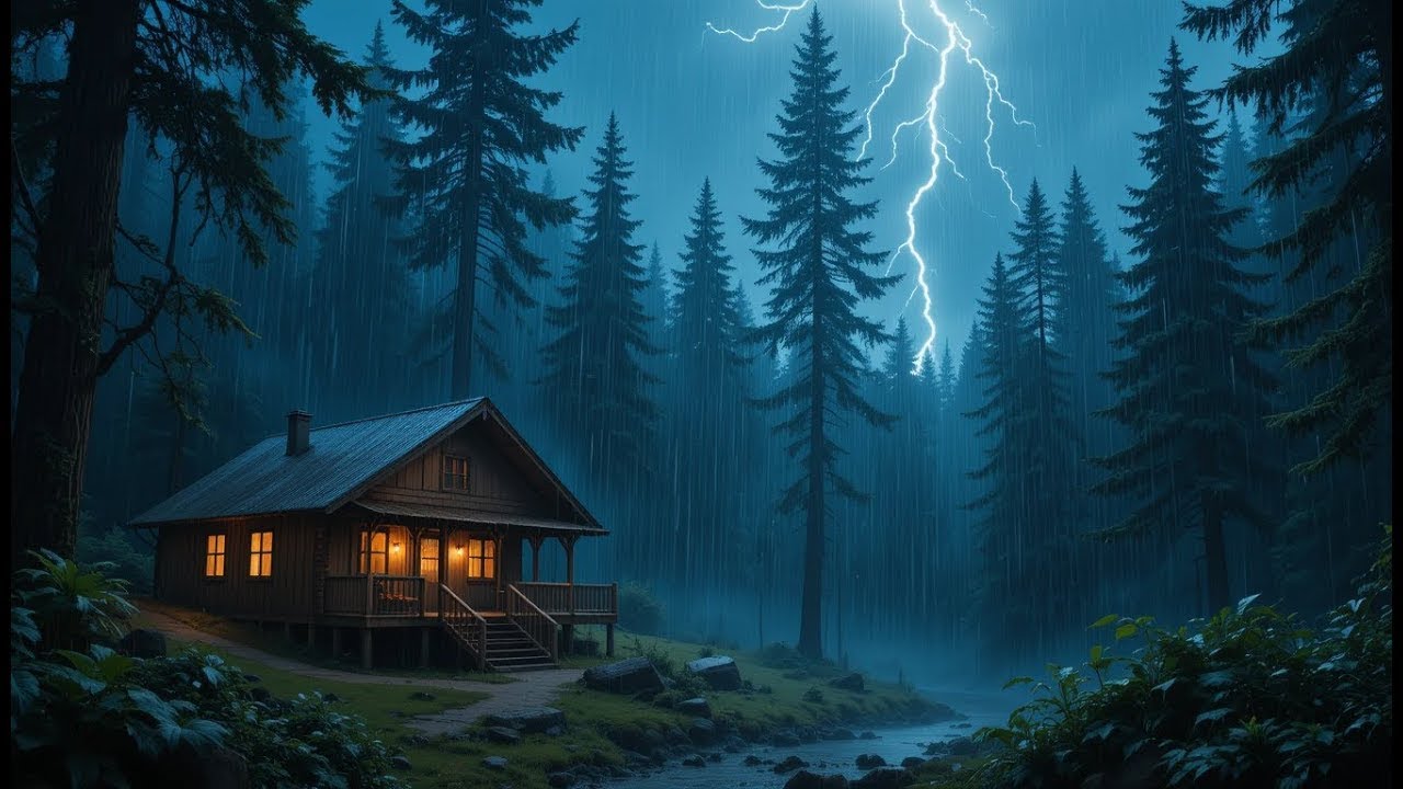 Good Sleeping Pill with Rain Sounds & Intense Thunder on Degraded Tin Roof in Dark Forest at Night