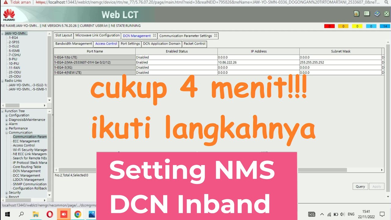 cara setting NMS RTN DCN login local 2022