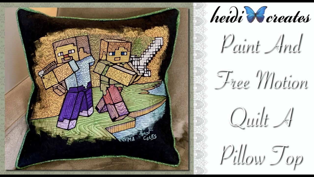 Painting with Jacquard Lumiere Paints And Free Motion Quilting A Pillow Top.