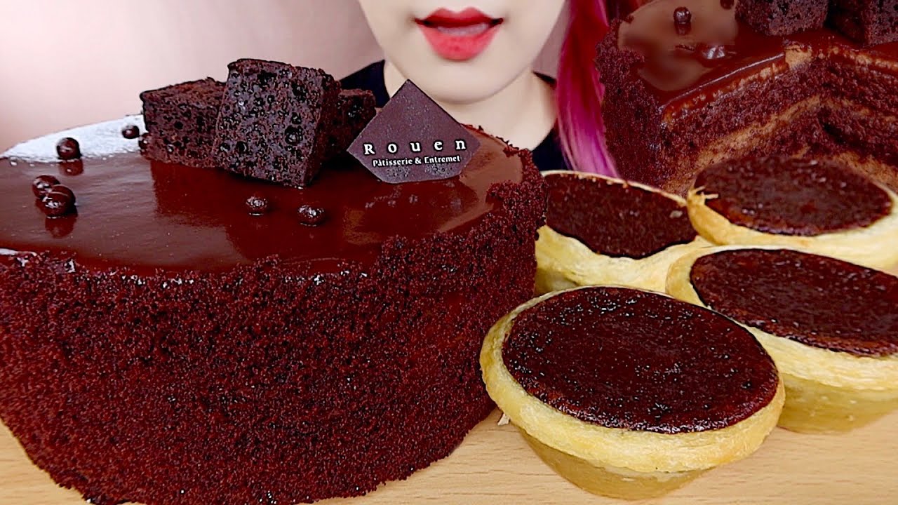 ASMR CHOCOLATE CAKE, KFC CHOCOLATE TARTS MUKBANG 꾸덕한 쇼콜라머드 케이크, KFC 초콜릿 타르트 먹방 eating sounds