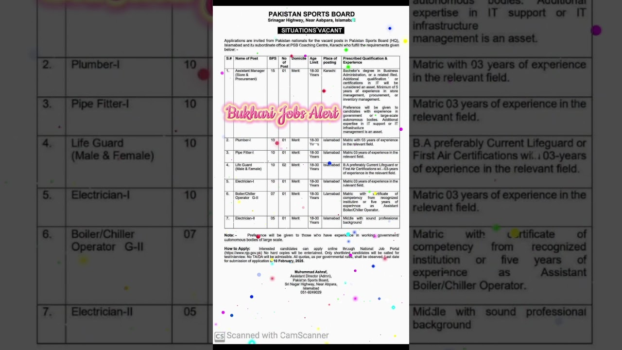 Pakistan Sports Board 2025 - Bukhari Jobs Alert
