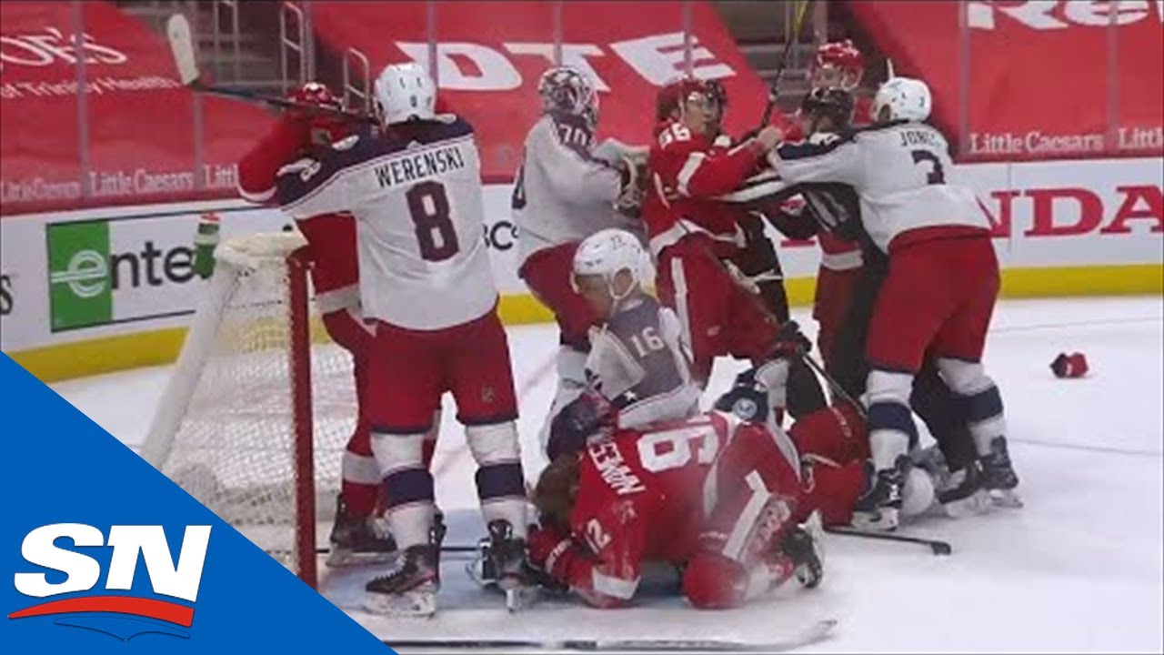 Brawl Breaks Out After Red Wings Score Questionable Goal On Blue Jackets