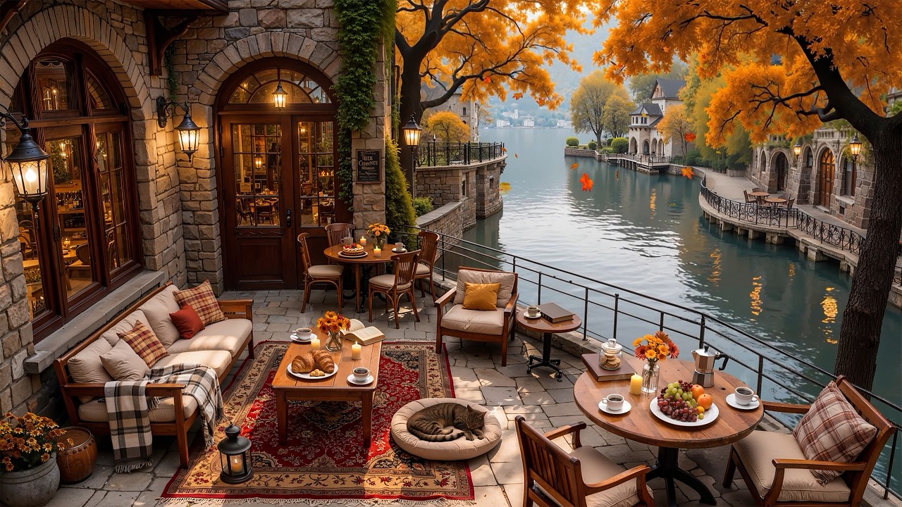 Jazz Relaxing Music for Stress Relief 🍂 Happy Fall Jazz in the Cozy Atmosphere of A Lake View Caf&eacute;