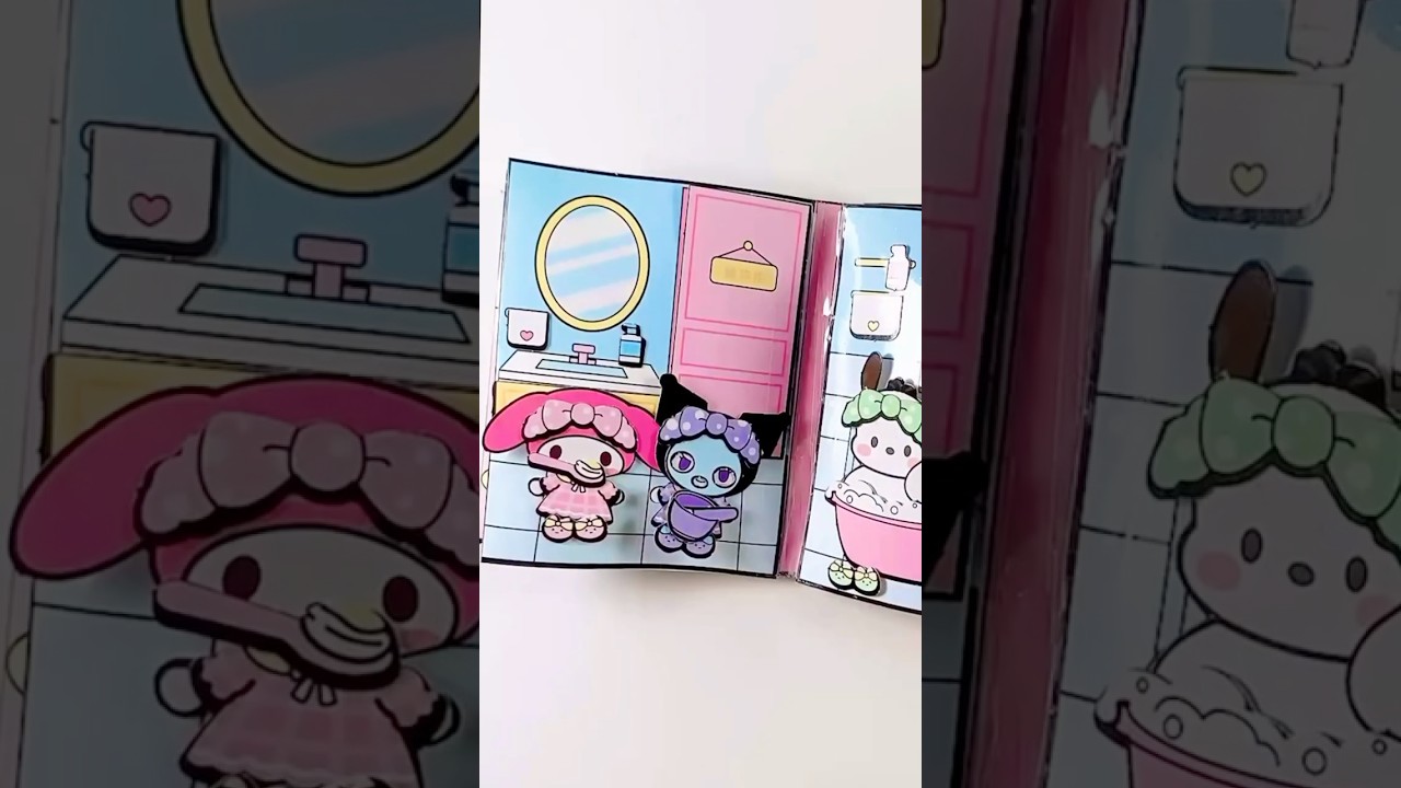 Sanrio diy paper quiet book story! Sweet home! 💜🩷 #sanrio #kawaii #cute  #kuromi #mymelody #diy