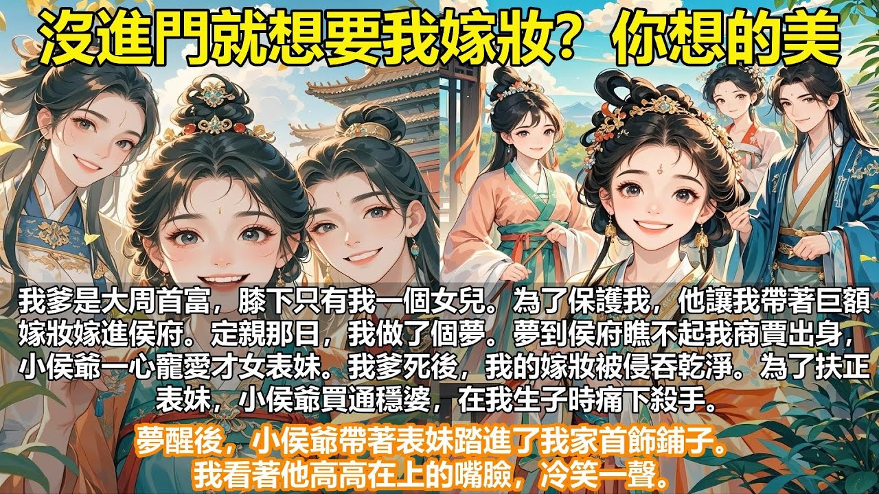 【完結大女主爽文】夢醒撕婚書，首富千金暴打鳳凰男！婚嫁前，夢見小侯爺帶表妹來搶珠釵，還說：商賈女不配戴這玩意！我掐手臂確認不是夢...這預知夢難道是真的？宋明陽到底想怎樣？