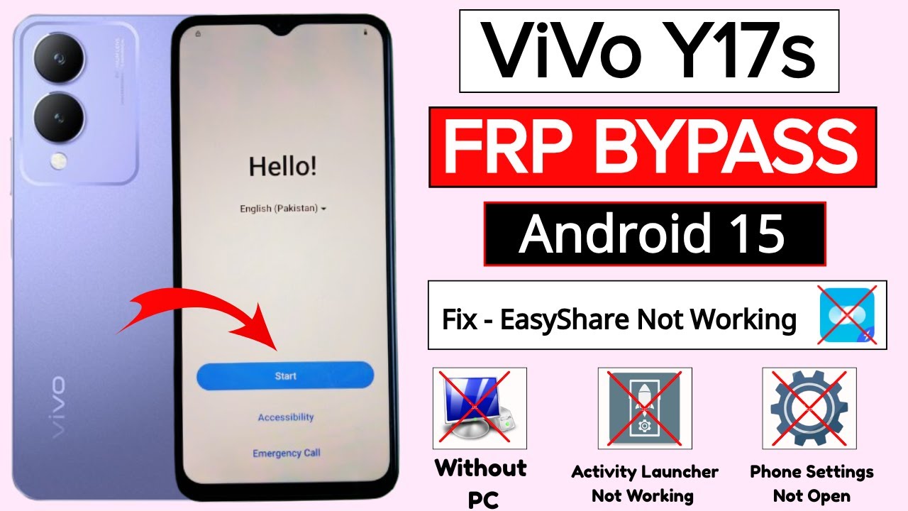 Vivo Y17s Android 15 Frp Bypass 2026 EasyShare App Not Working | Settings Not Open | Without PC