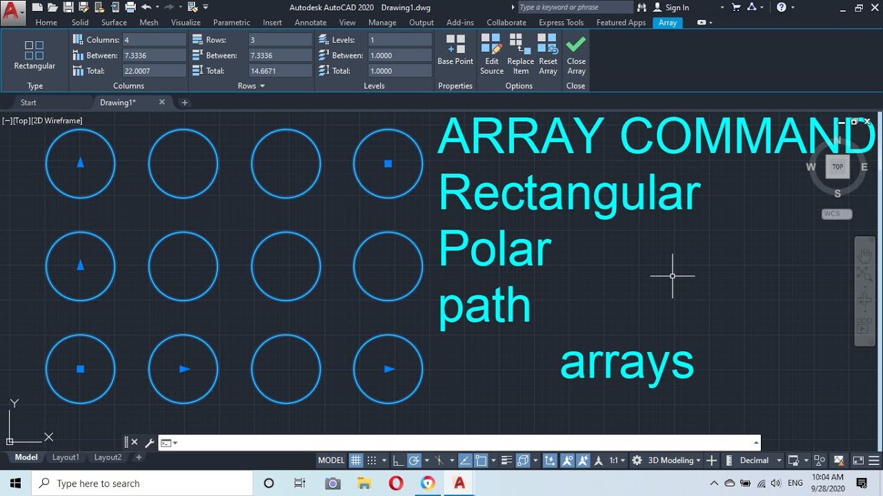 THE ARRAY COMMAND 2D AND 3D AUTOCAD 2020.
