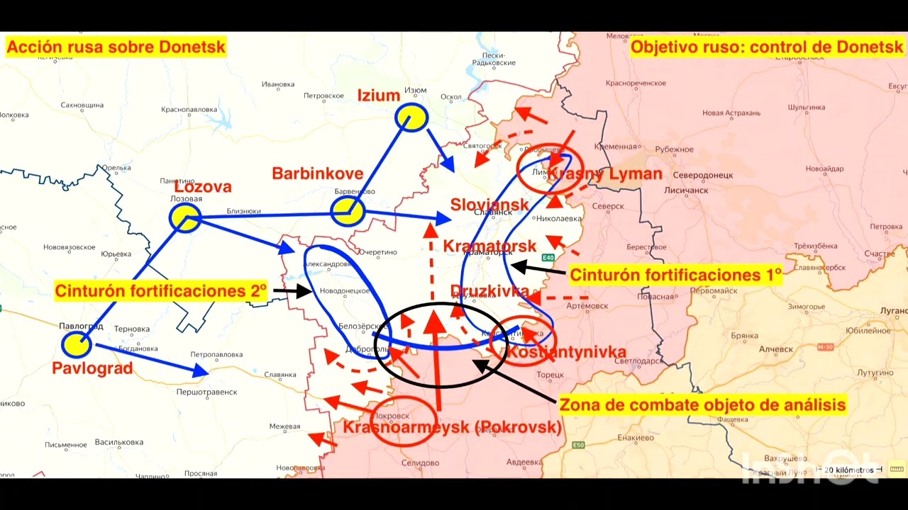 Maniobra rusa entre los dos cinturones defensivos ucranianos en Donetsk  