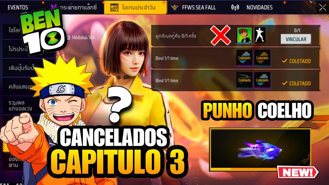 PARTE 3 NARUTO CANCELADA? BEN10, PUNHO, EVENTO DE RECARGA, CODIGUINHOS E MAIS NOVIDADES FREE FIRE