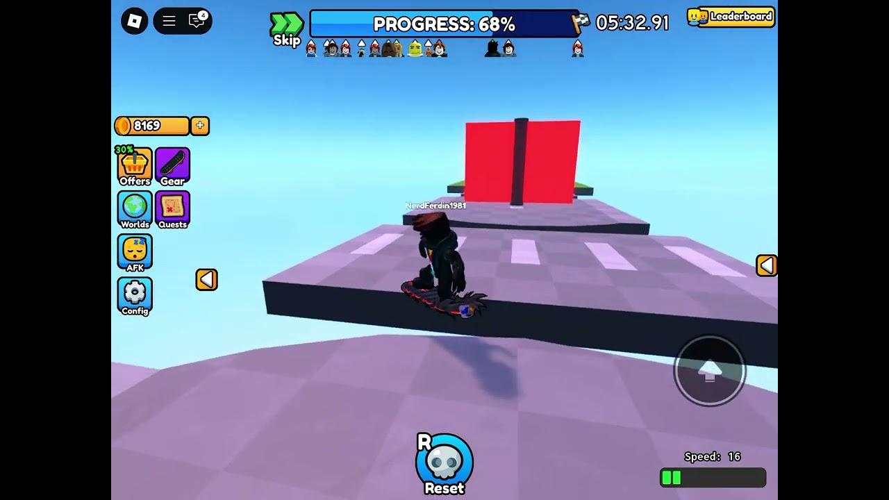 Me and my friend racing in skateboard obby!!
