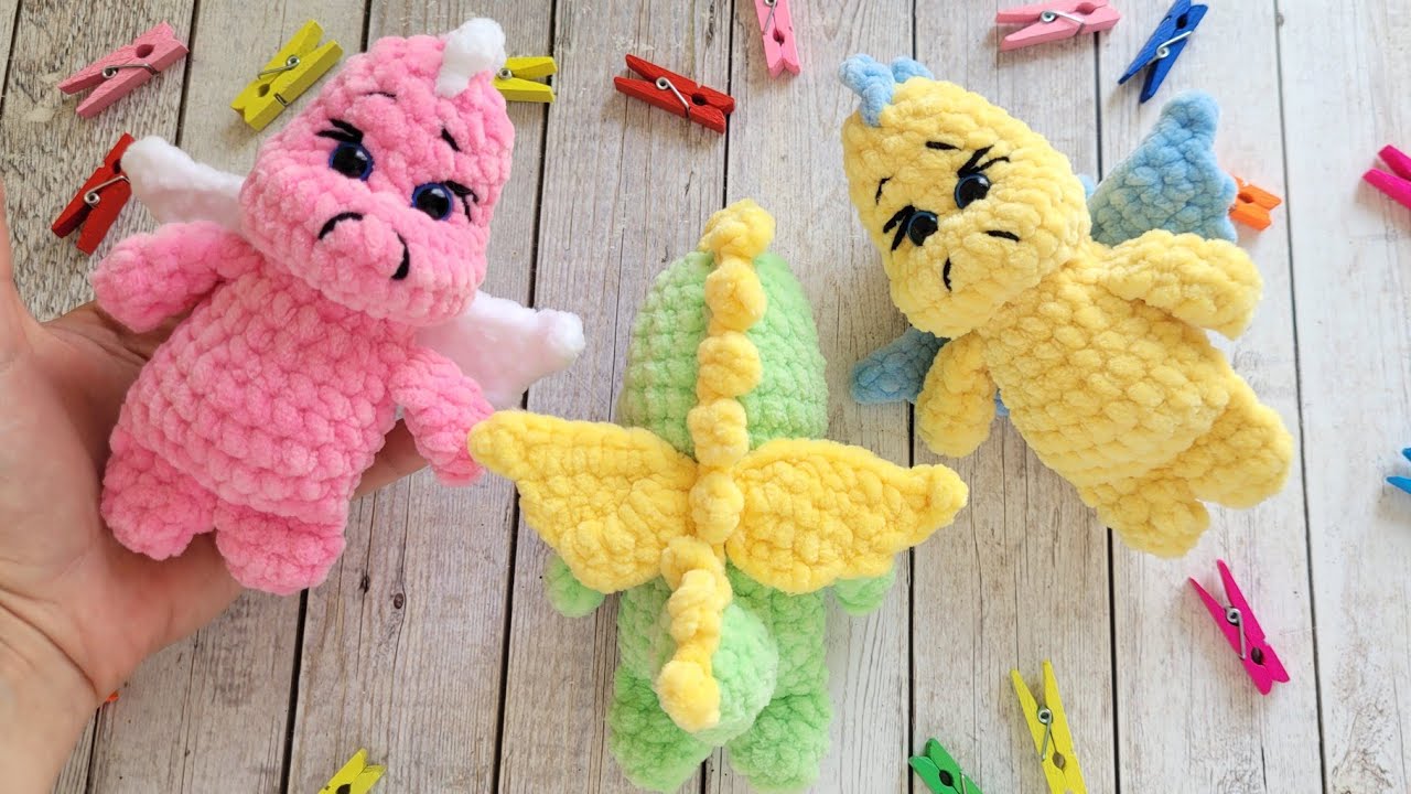 🐉ДРАКОНЧИК С КРЫЛЬЯМИ ВЯЗАНЫЙ КРЮЧКОМ ИЗ ПЛЮШЕВОЙ ПРЯЖИ💚crochet dragon🐉gehäkelter Drache