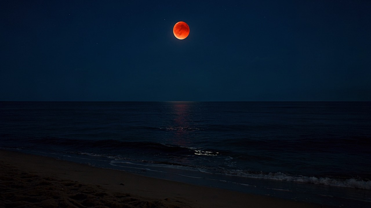 Serene Ocean View Red Moon Night Jazz Music 4HRS