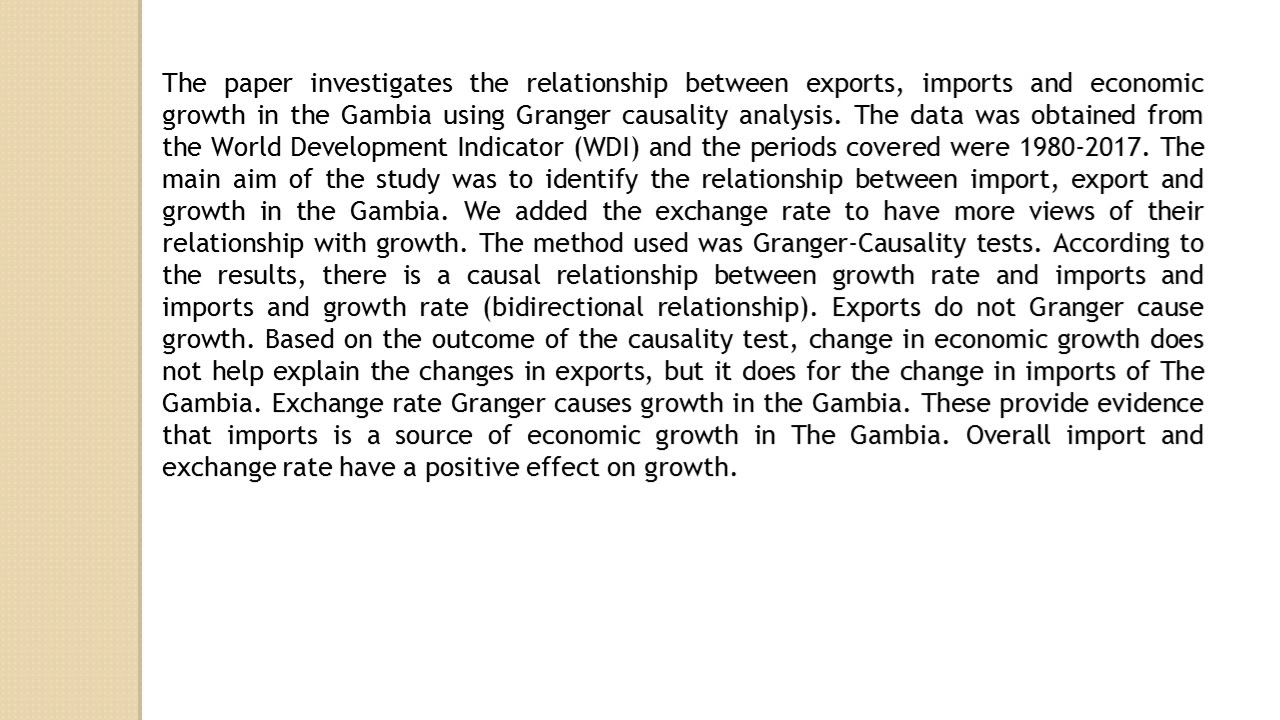 Relationship between Export, Imports and Economic Growth An Export led Growth Strategy for the Gambi