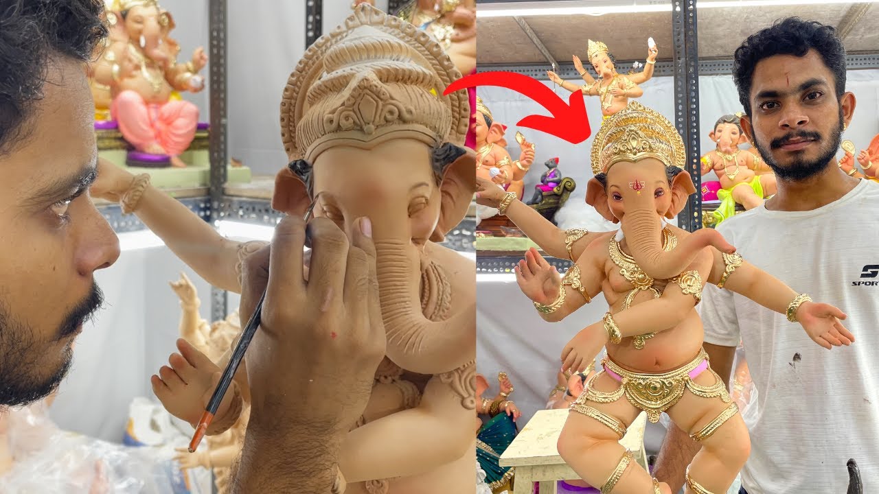 Ganesh Idol colour Painting by Rituraj Morya From VeleBrothers Studio | Ganpati Painting 🖌️ Video