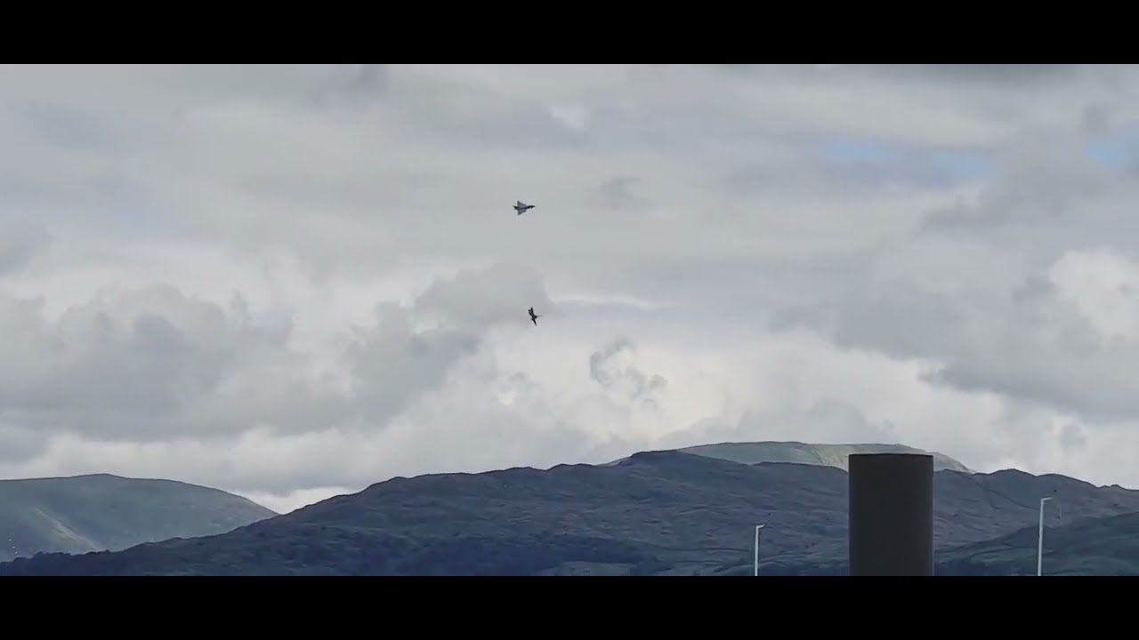 LFA17 Eurofighter Typhoons dog fighting over Windermere, Lake District.