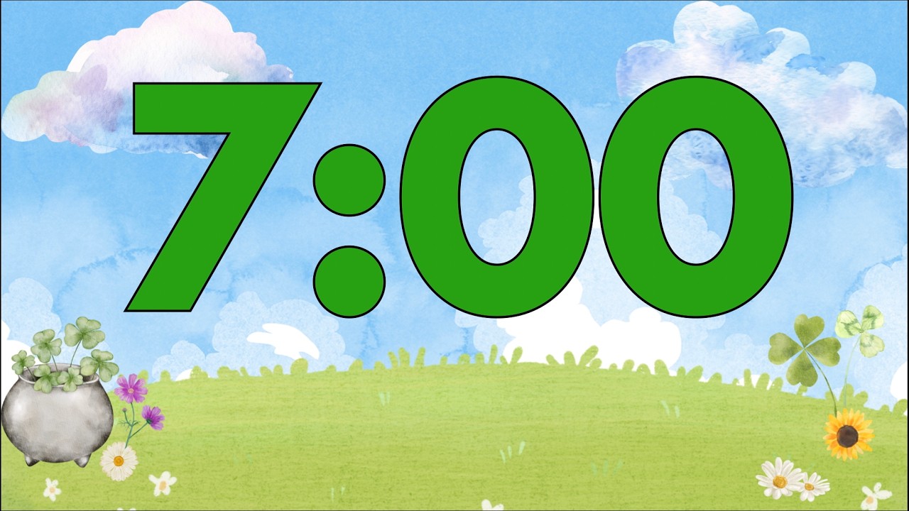 7 Minute Saint Patrick’s Day Classroom Timer (Fun Harp Alarm at End, No Music)