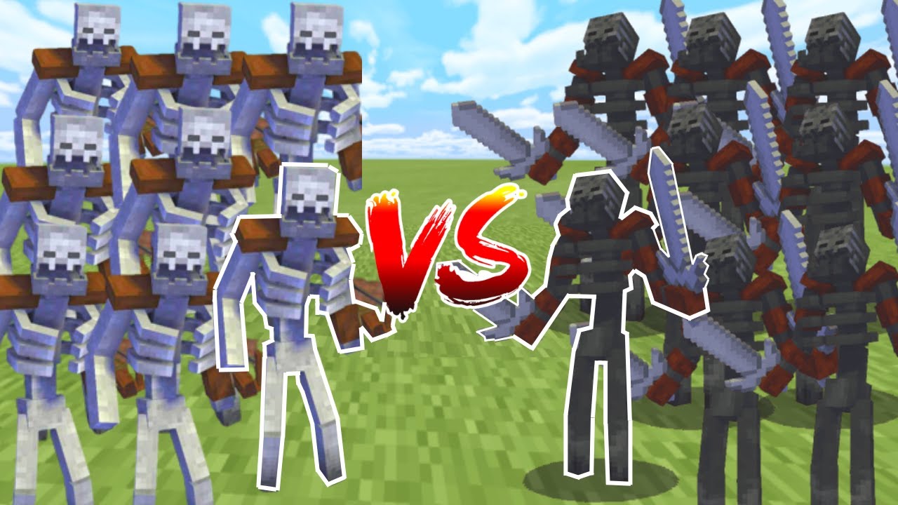 20 MUTANT SKELETONS vs 20 MUTANT WITHER SKELETONS in Minecraft Mob Battle