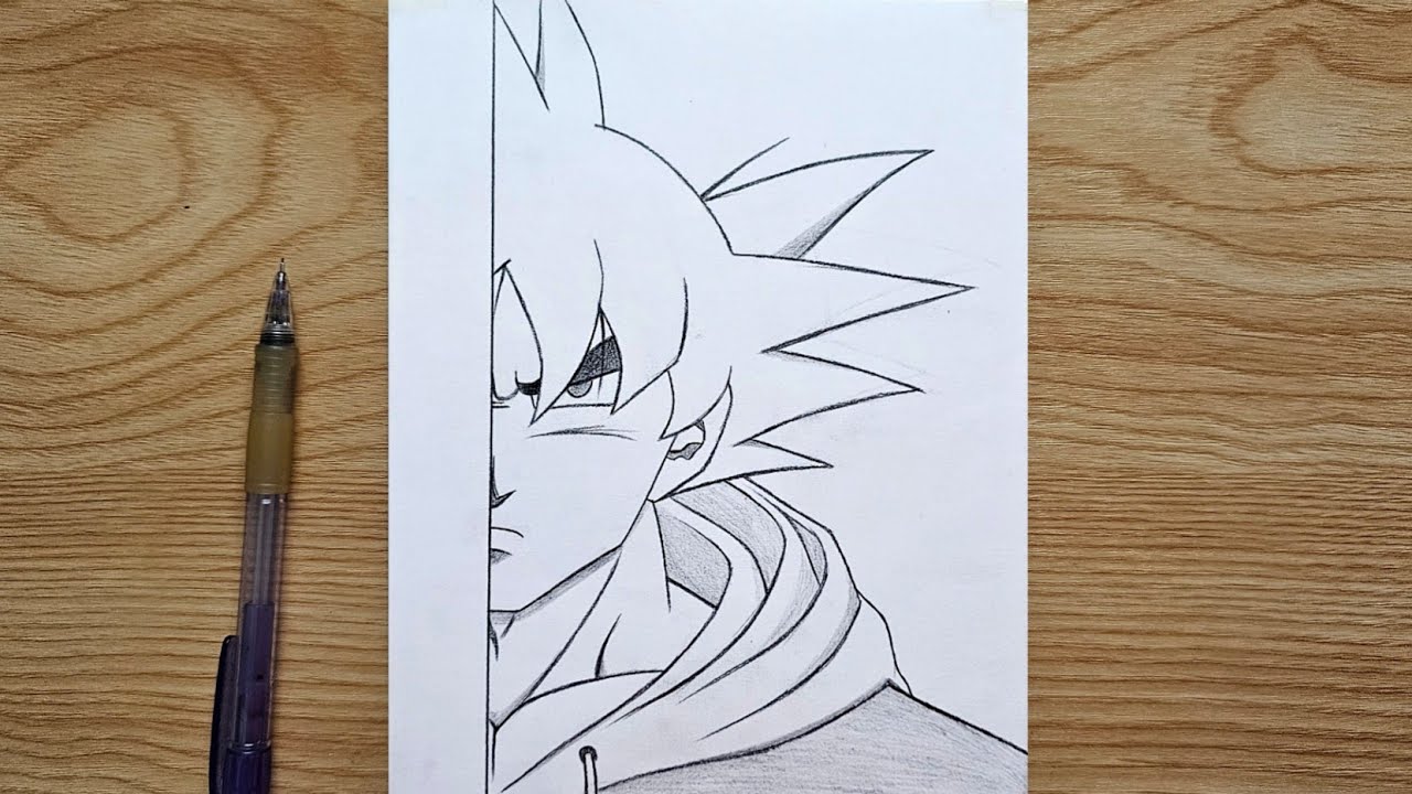 Easy anime half face drawing | how to draw goku step by step | goku drawing for beginners tutorial